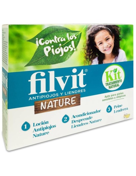 Filvit Nature Kit Antipiojos Loción + Acondicionador + Lendrera, 1 Ud