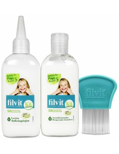Filvit Kit Antipiojos Loción Dimeticona + Acondicionador + Lendrera, 1 Ud