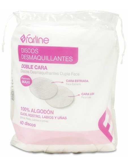 Farline Discos Desmaquillantes Maxi Ovalados Doble Cara, 40 Uds