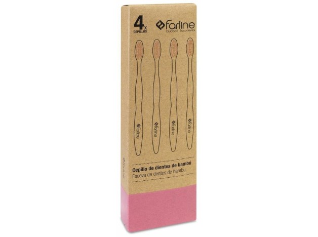 Farline Cepillo De Dientes Bambú Rosa, 4 Ud