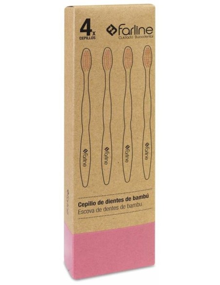Farline Cepillo De Dientes Bambú Rosa, 4 Ud
