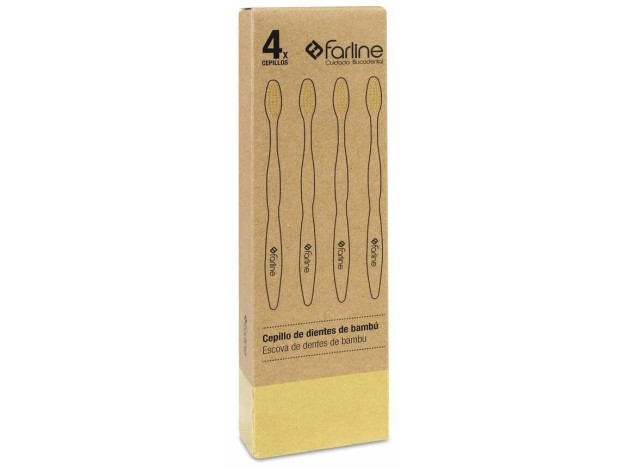 Farline Cepillo De Dientes Bambú Amarillo, 4 Uds