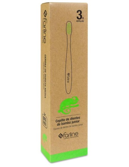 Farline Cepillo Dental Infantil Bambú Camaleón, 3 Unidades