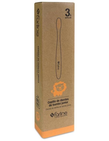 Farline Cepillo Dental Infantil Bambú León, 3 Unidades