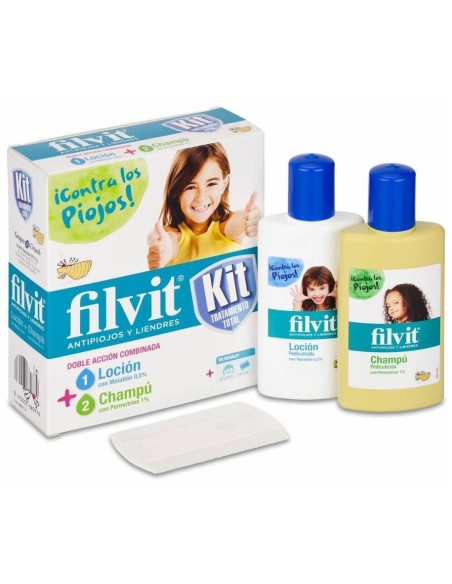 Filvit Kit Antipiojos Loción + Champú + Lendrera, 1 Ud