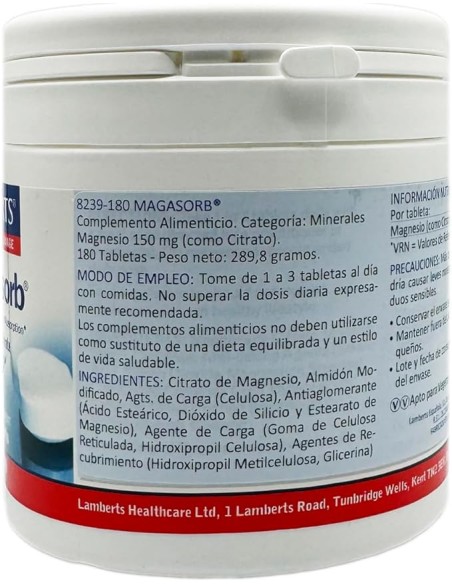 Lamberts MagAsorb Citrato de Magnesio 180 cápsulas