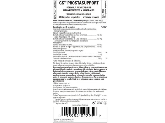 Solgar GS Prostata Support 60 Cápsulas Vegetales