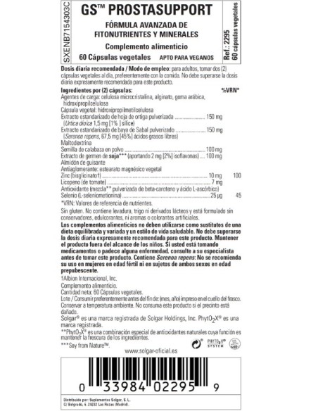 Solgar GS Prostata Support 60 Cápsulas Vegetales