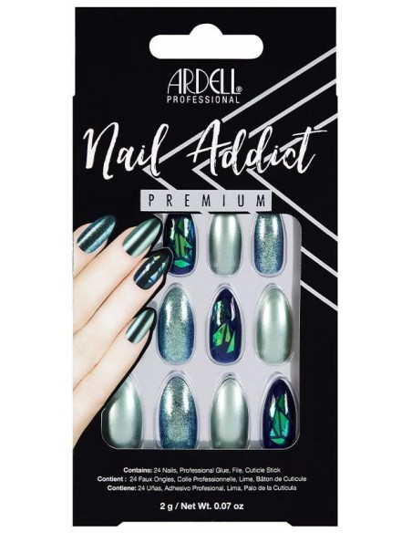 Ardell Nail Addict Premium Uñas Green Glitter Chrome 24Uds